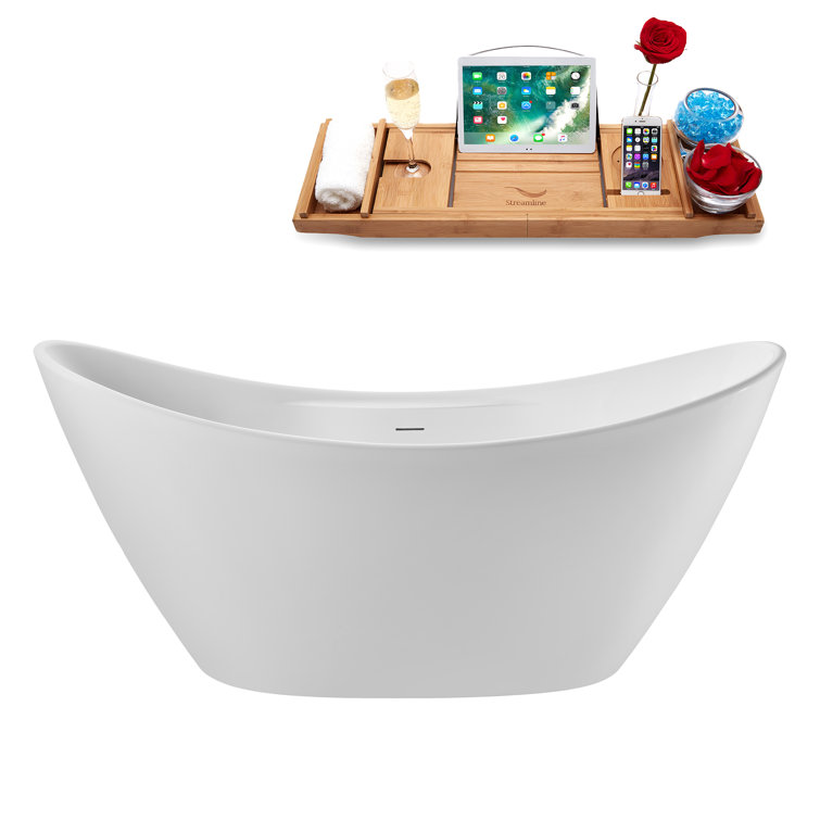 68" Glossy White Acrylic Freestanding Double Slipper Soaking Tub