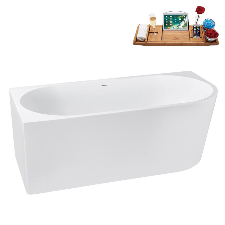 67" Glossy White Acrylic Freestanding Tub with Brushed Gold Trim