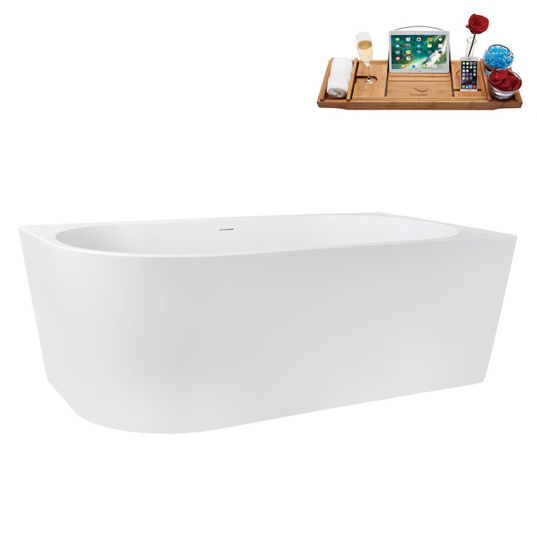 67" Glossy White Acrylic Freestanding Soaking Tub with Tray