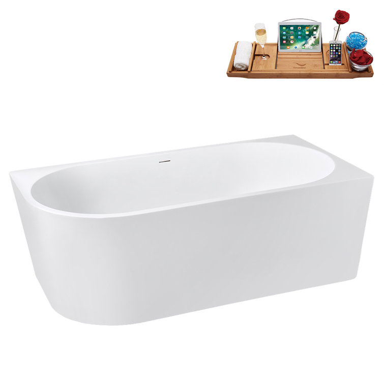 67" Glossy White Acrylic Freestanding Soaking Tub with Tray
