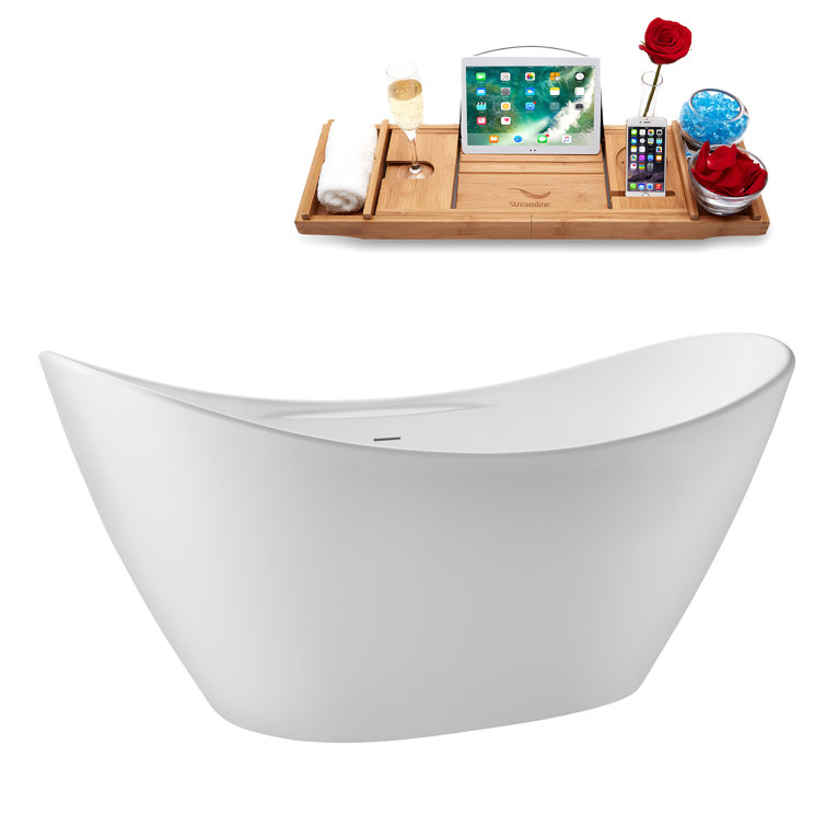 68" Glossy White Acrylic Double Slipper Freestanding Tub with Tray