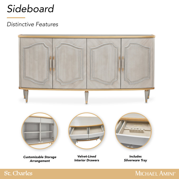 Dove Gray Marble Top Transitional Sideboard with Bronze Trim