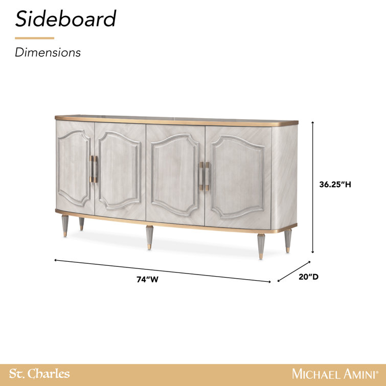 Dove Gray Marble Top Transitional Sideboard with Bronze Trim