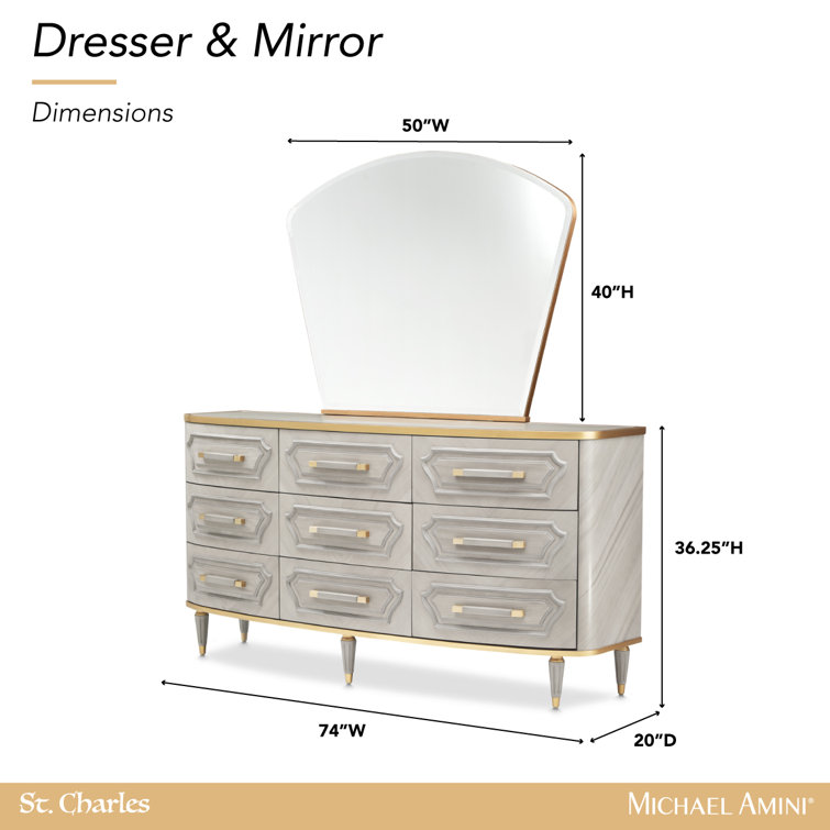 Gray Mid-century Dresser with Mirror and Soft Close Drawers
