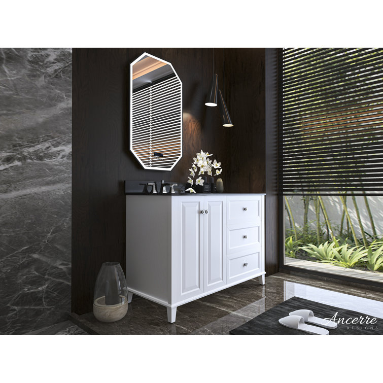 Hannah 48'' White Wood Freestanding Vanity with Black Quartz Top