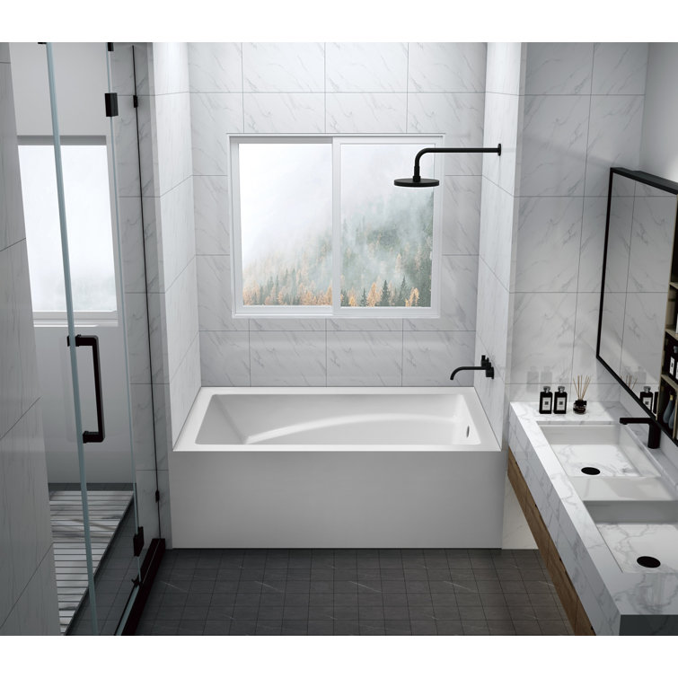 Aqua Eden 60-Inch White Acrylic Alcove Tub with Armrest