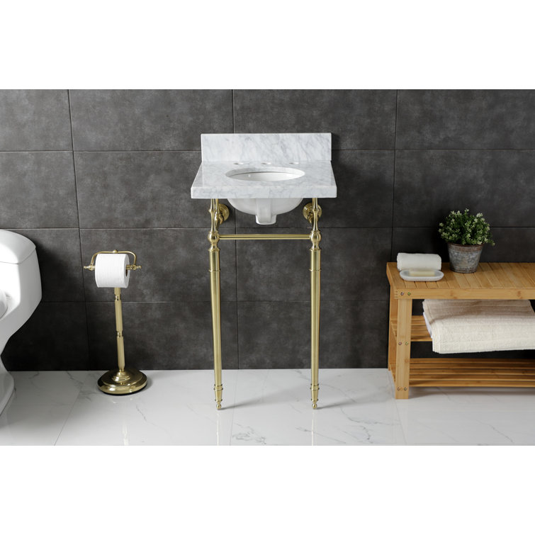 Edwardian 19" White Marble Console Sink with Brass Legs