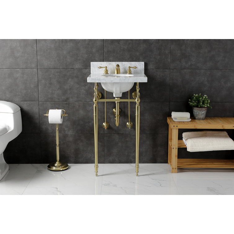 Edwardian 19" White Marble Console Sink with Brass Legs