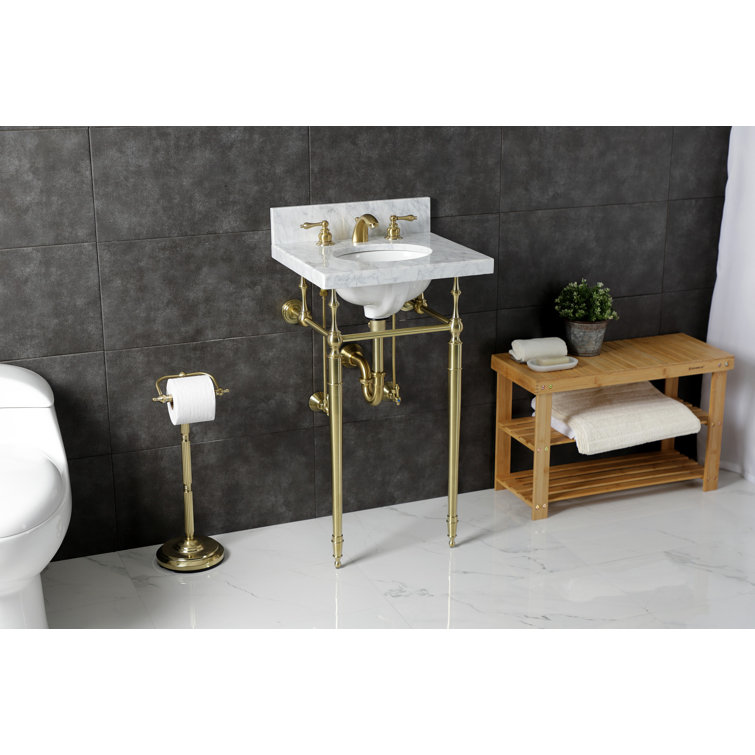 Edwardian 19" White Marble Console Sink with Brass Legs