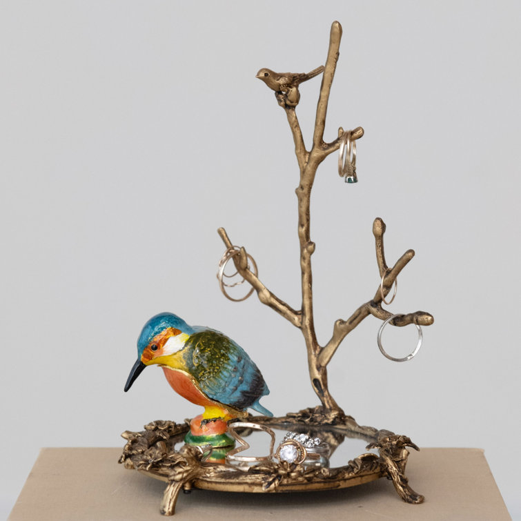 Multicolor Gold Enameled Metal Kingfisher Shaped Trinket Box