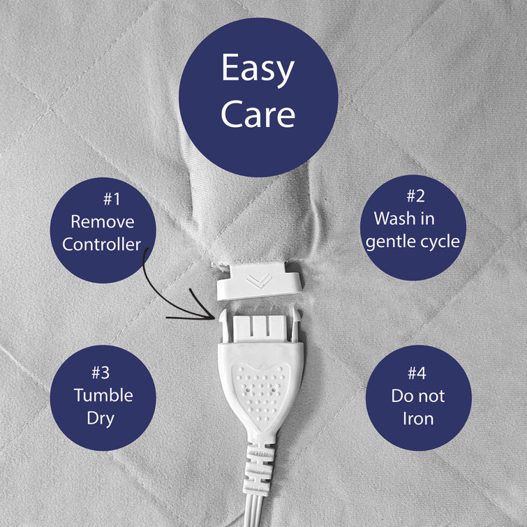 King Ivory Quilted Electric Heated Blanket with Satin Hem