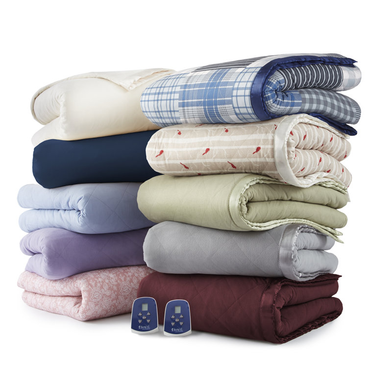 King Ivory Quilted Electric Heated Blanket with Satin Hem