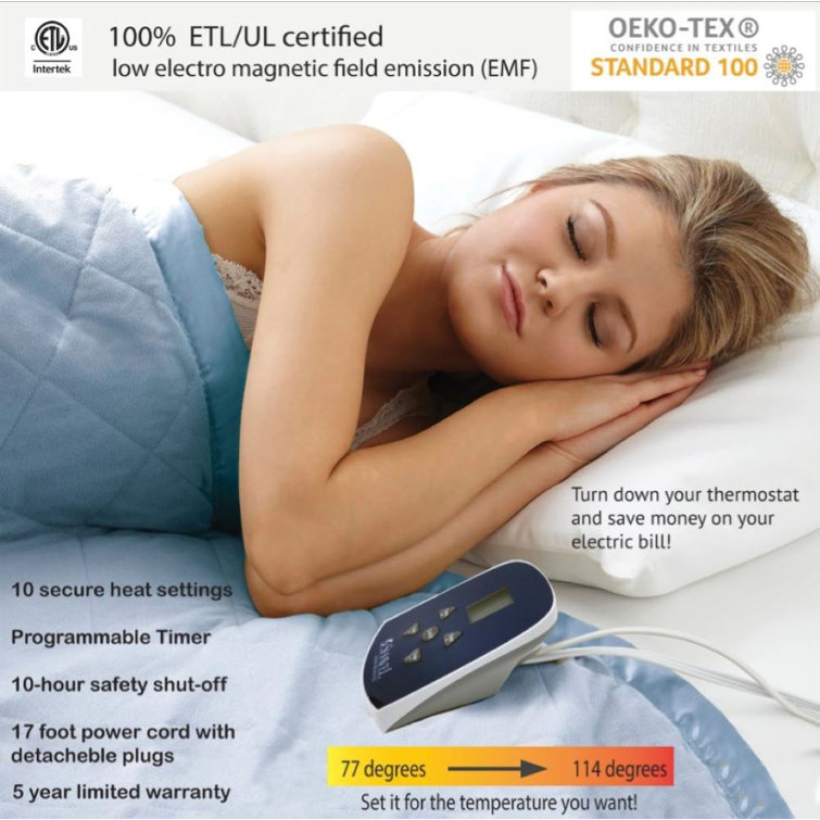 King Ivory Quilted Electric Heated Blanket with Satin Hem