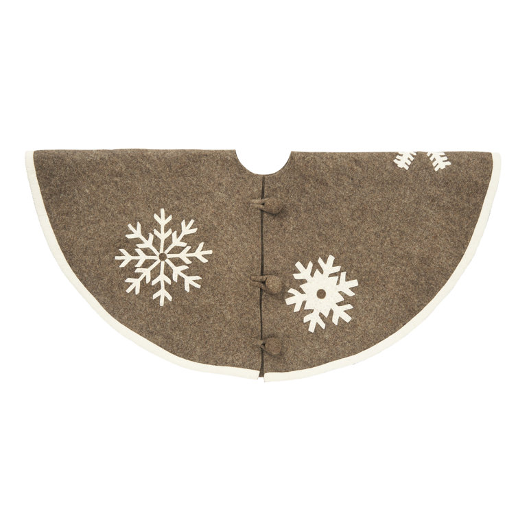Handmade Gray Felt Christmas Tree Skirt with Snowflakes