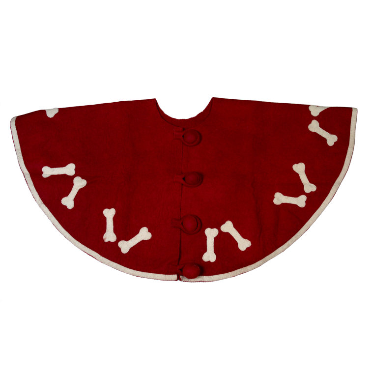 Red Wool Felt Christmas Tree Skirt with Dog Bone Accents