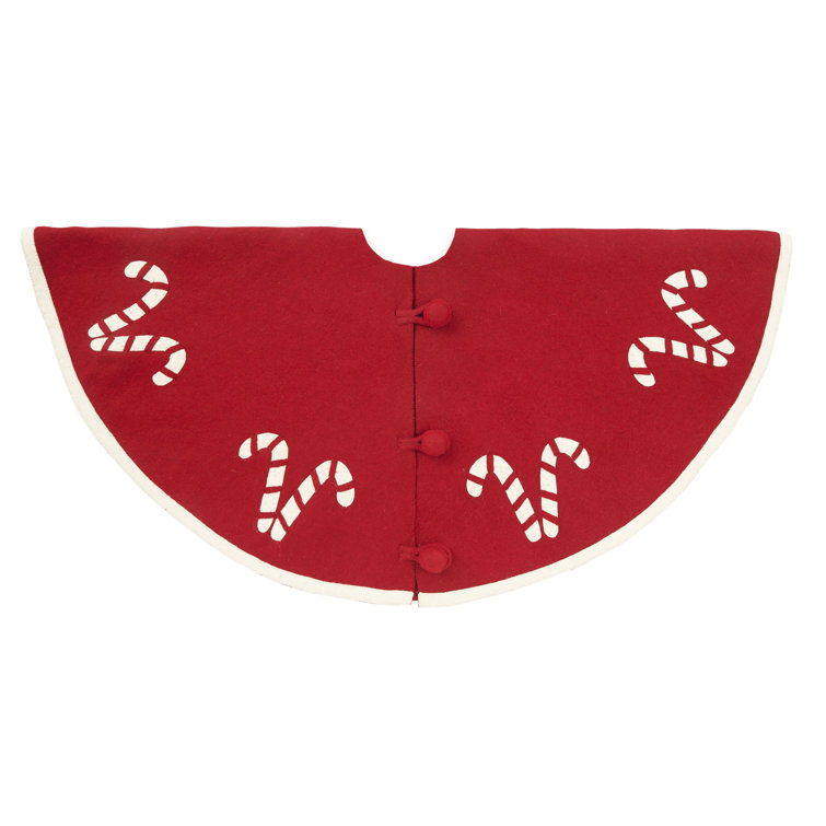 Red Felt Handmade Christmas Tree Skirt with Candy Canes