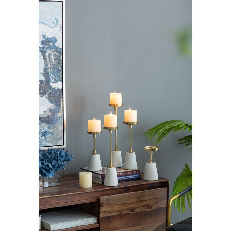 Set of 5 Gold and Marble Taper Candleholders