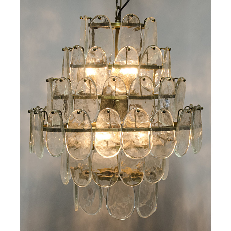 Antique Brass 6-Light Tiered Chandelier with Clear Glass Accents