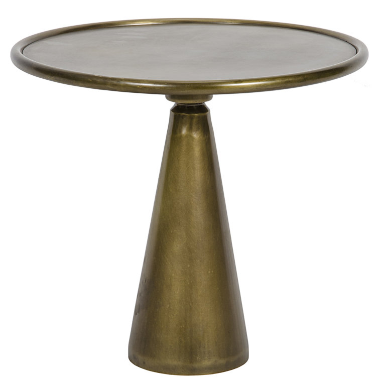 Hiro Antique Brass Round Metal & Glass Pedestal End Table