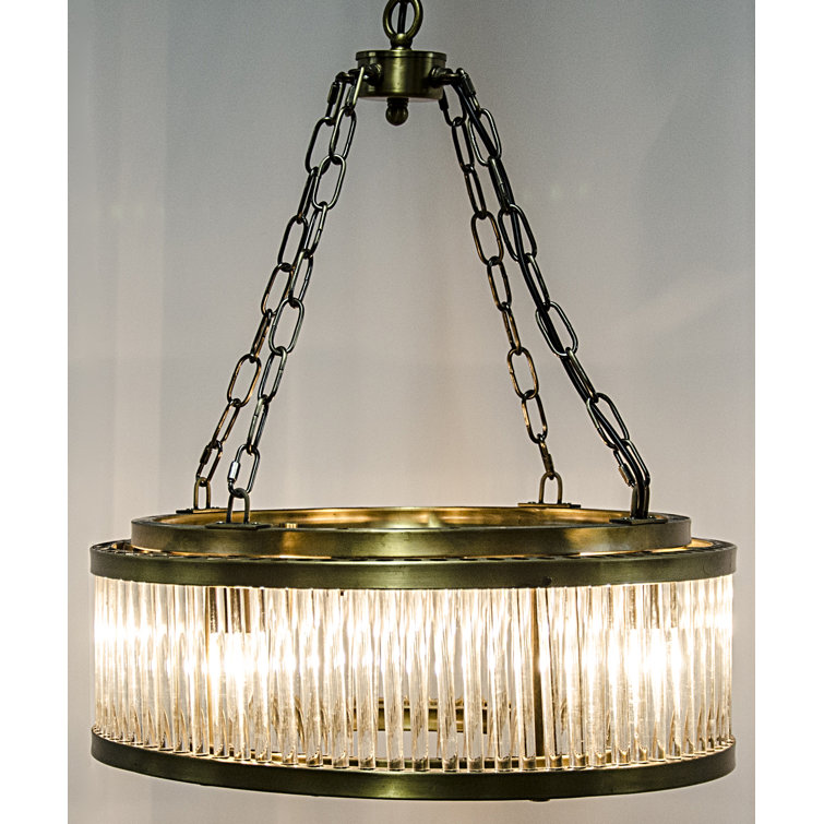 Antique Brass and Crystal Plug-in Drum Chandelier