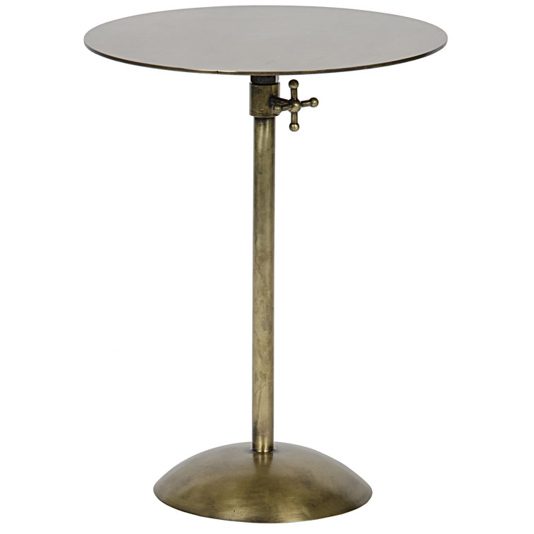 Felix Round Antique Brass Metal & Glass Adjustable Side Table