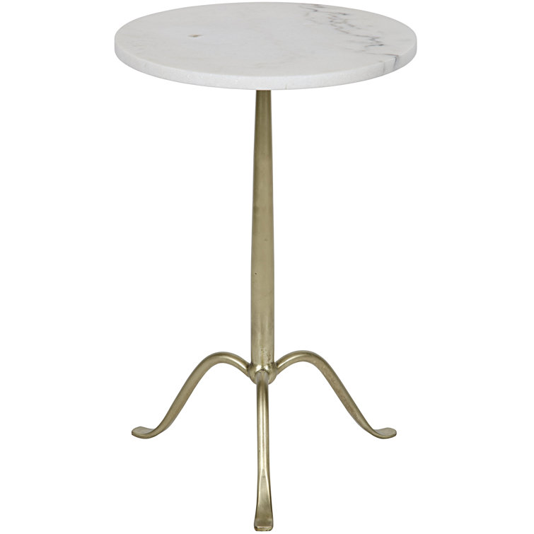 Round Stone and Metal Side Table with Antique Brass Finish