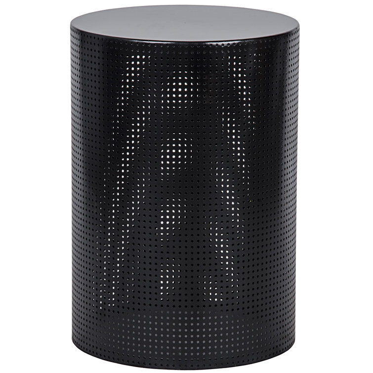 Dixon 18'' Round Matte Black Perforated Metal Drum End Table
