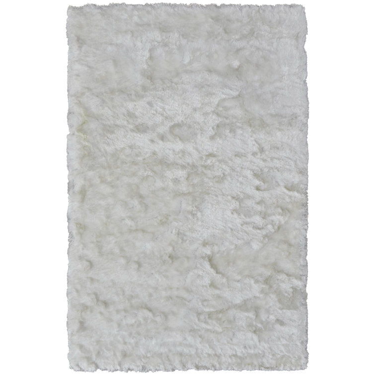 Freya Luxe White Shag Area Rug, Hand-Tufted with Viscose Sheen, 7'6" x 9'6"