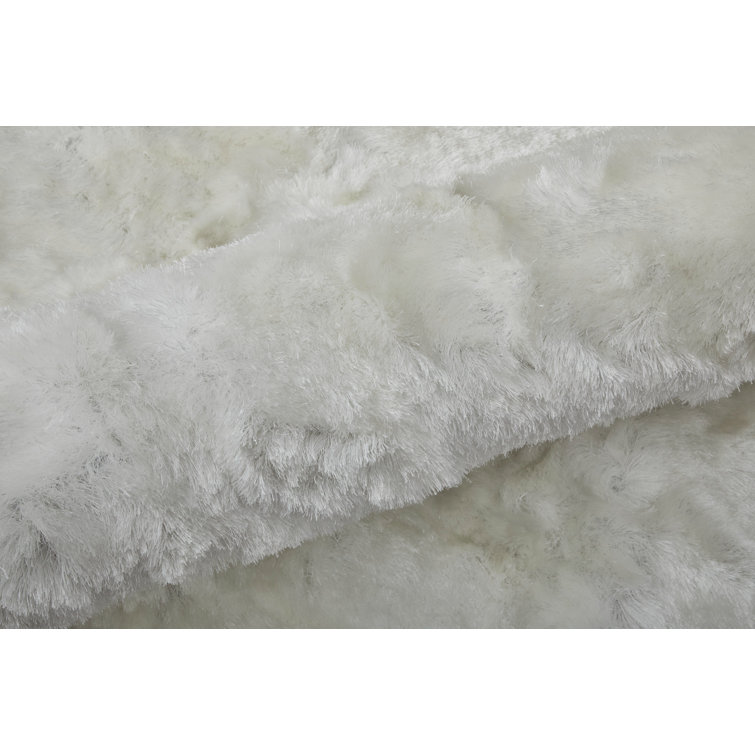 Freya Luxe White Shag Area Rug, Hand-Tufted with Viscose Sheen, 7'6" x 9'6"