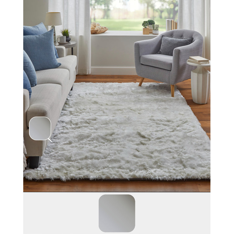 Freya Luxe White Shag Area Rug, Hand-Tufted with Viscose Sheen, 7'6" x 9'6"