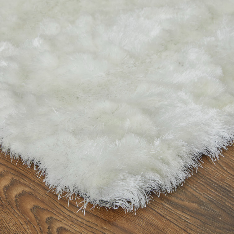 Freya Luxe White Shag Area Rug, Hand-Tufted with Viscose Sheen, 7'6" x 9'6"