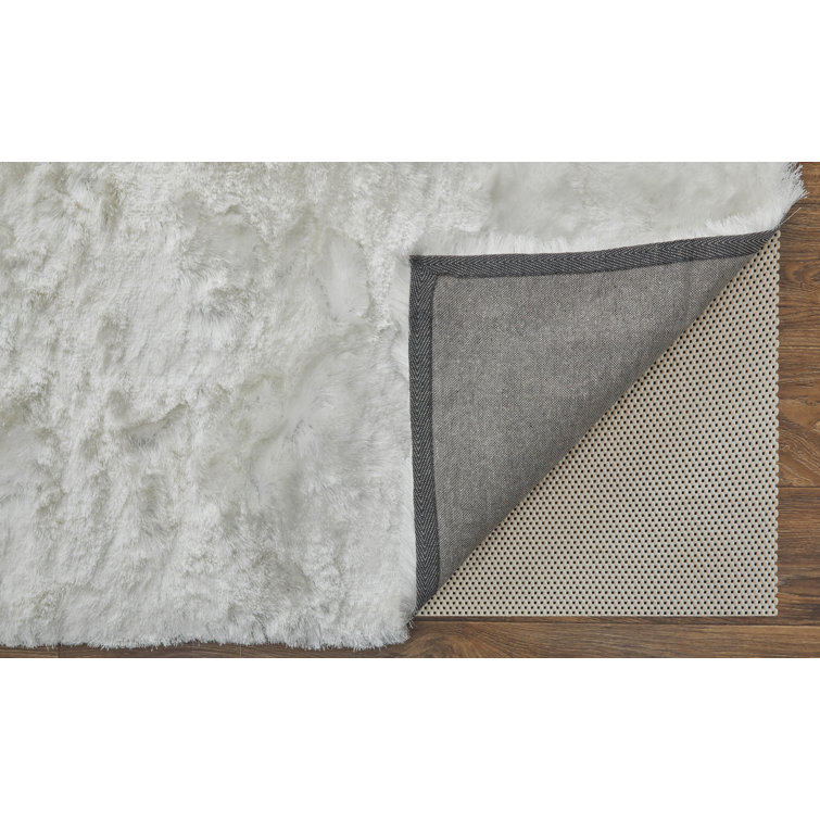 Freya Luxe White Shag Area Rug, Hand-Tufted with Viscose Sheen, 7'6" x 9'6"