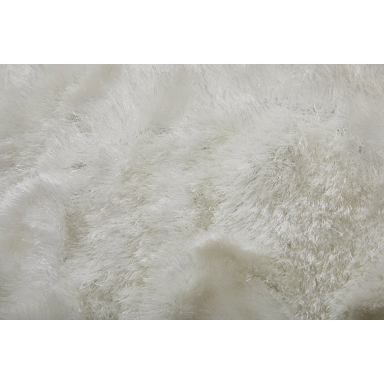 Freya Luxe White Shag Area Rug, Hand-Tufted with Viscose Sheen, 7'6" x 9'6"