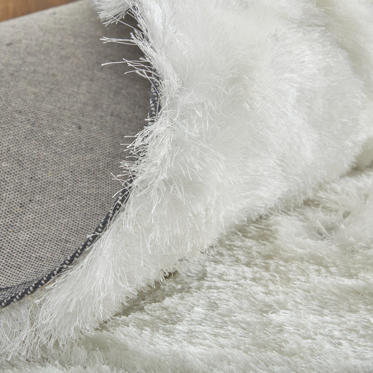 Freya Luxe White Shag Area Rug, Hand-Tufted with Viscose Sheen, 7'6" x 9'6"