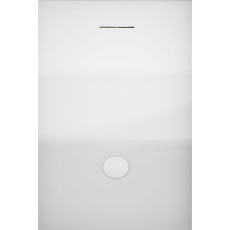55" Glossy White Acrylic Freestanding Soaking Bathtub with Bamboo Tray