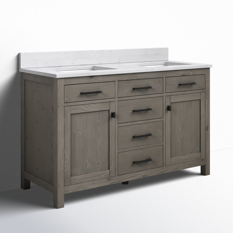 Textured Gray Double Bathroom Vanity with Carrara White Top