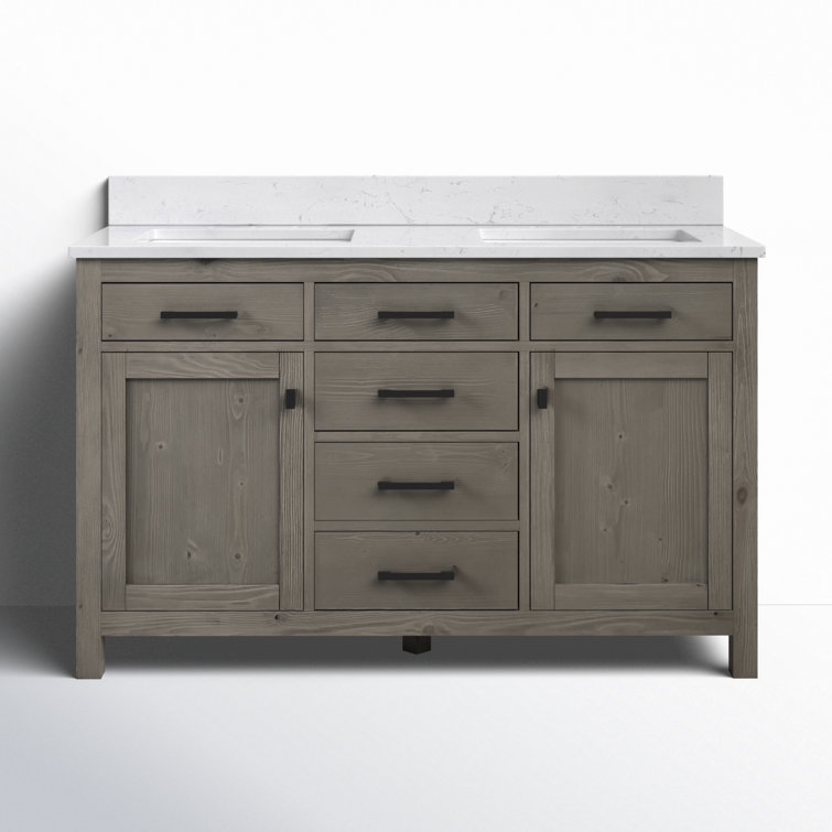 Textured Gray Double Bathroom Vanity with Carrara White Top