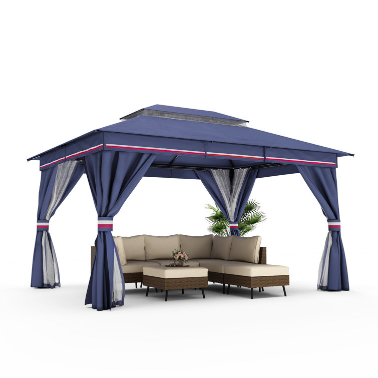 Classic Blue 10'x10' Iron Frame Patio Gazebo with Mosquito Netting
