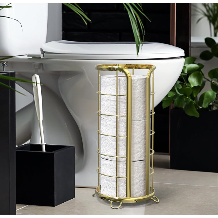 Gold Freestanding Modern Toilet Paper Holder with Open Top