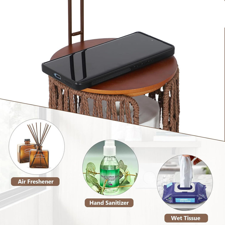 Brown Wicker Freestanding Toilet Paper Holder with Storage