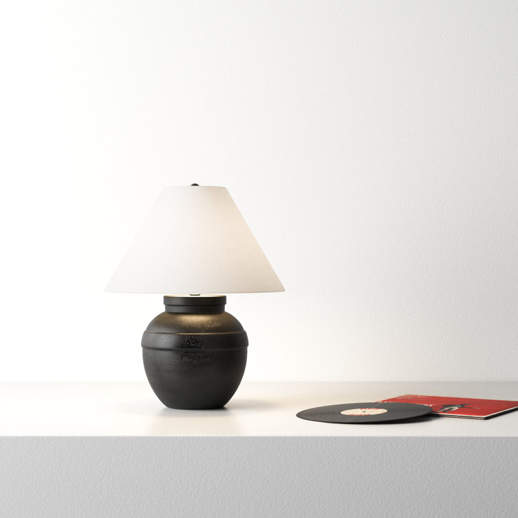 Black Resin Table Lamp with White Linen Shade