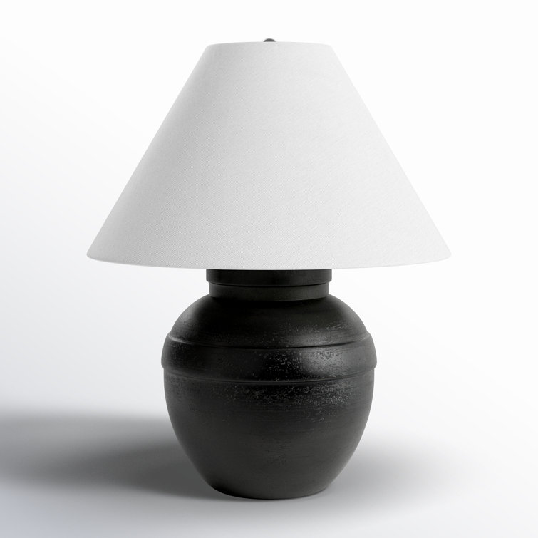 Black Resin Table Lamp with White Linen Shade