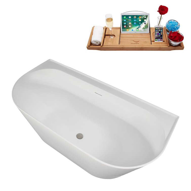 63" Glossy White Acrylic Freestanding Slipper Soaking Tub