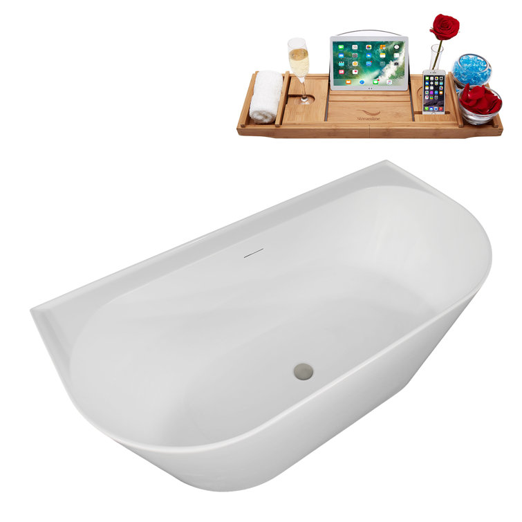 63" Glossy White Acrylic Freestanding Slipper Soaking Tub