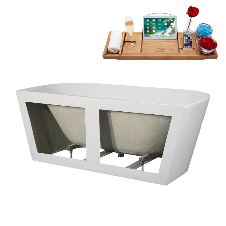63" Glossy White Acrylic Freestanding Slipper Soaking Tub