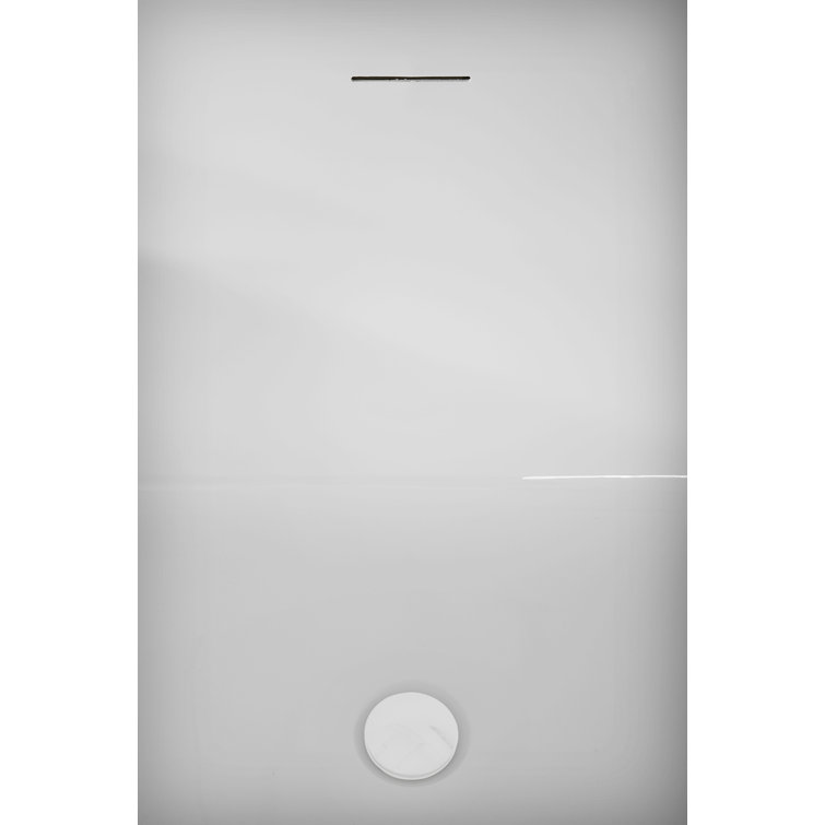 63" Glossy White Acrylic Freestanding Soaking Tub with Bamboo Tray