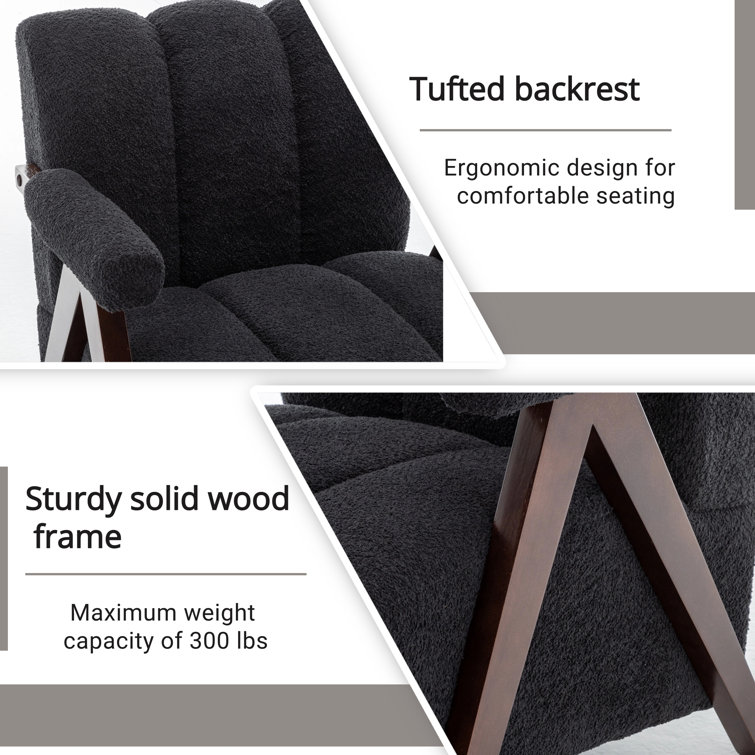 Black Boucle Upholstered Accent Chair with Manufactured Wood Frame