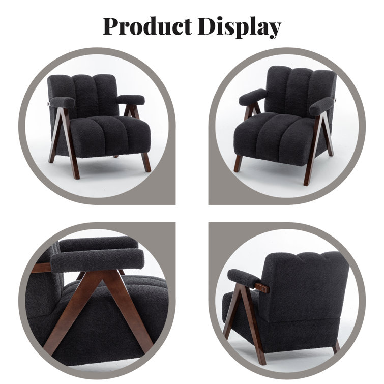 Black Boucle Upholstered Accent Chair with Manufactured Wood Frame