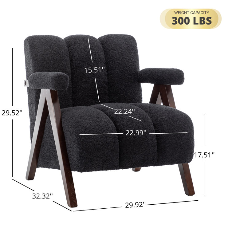 Black Boucle Upholstered Accent Chair with Manufactured Wood Frame