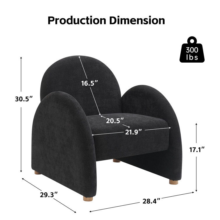 Black Boucle Fabric Armchair Set with Wood Legs